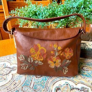 Banana Republic Embroidered Brown Shoulder Bag Vintage Mid Century Style